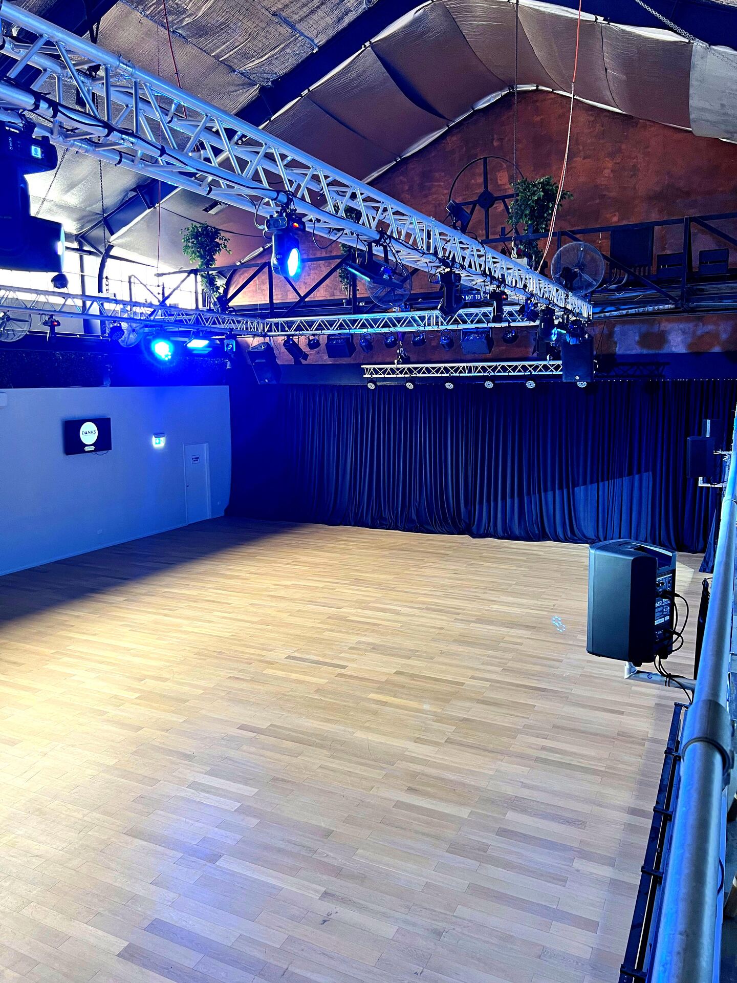 Side view of The Gantry sprung floor and lighting rig, Waterloo Sydney